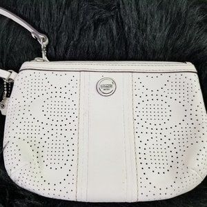 Coach White Wristlet Laser Cut Leather